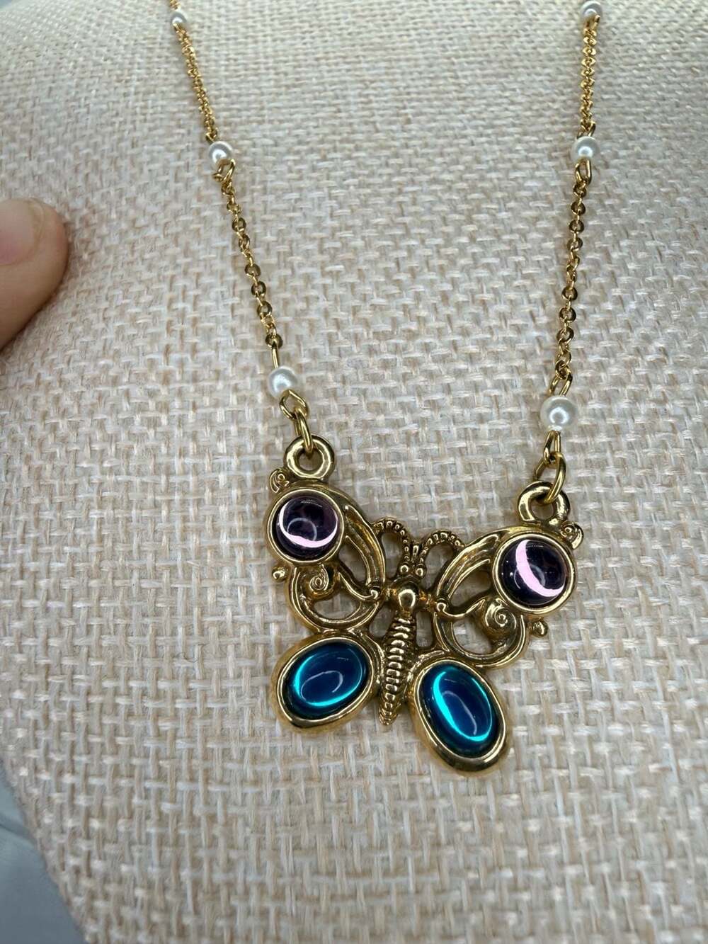 1928 Gold Tone Butterfly Pendant Necklace 18 In
